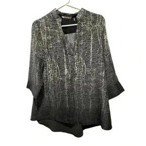 Soft Surroundings Black & White Abstract Print Tunic Blouse 3/4 Sleeve Womens Si